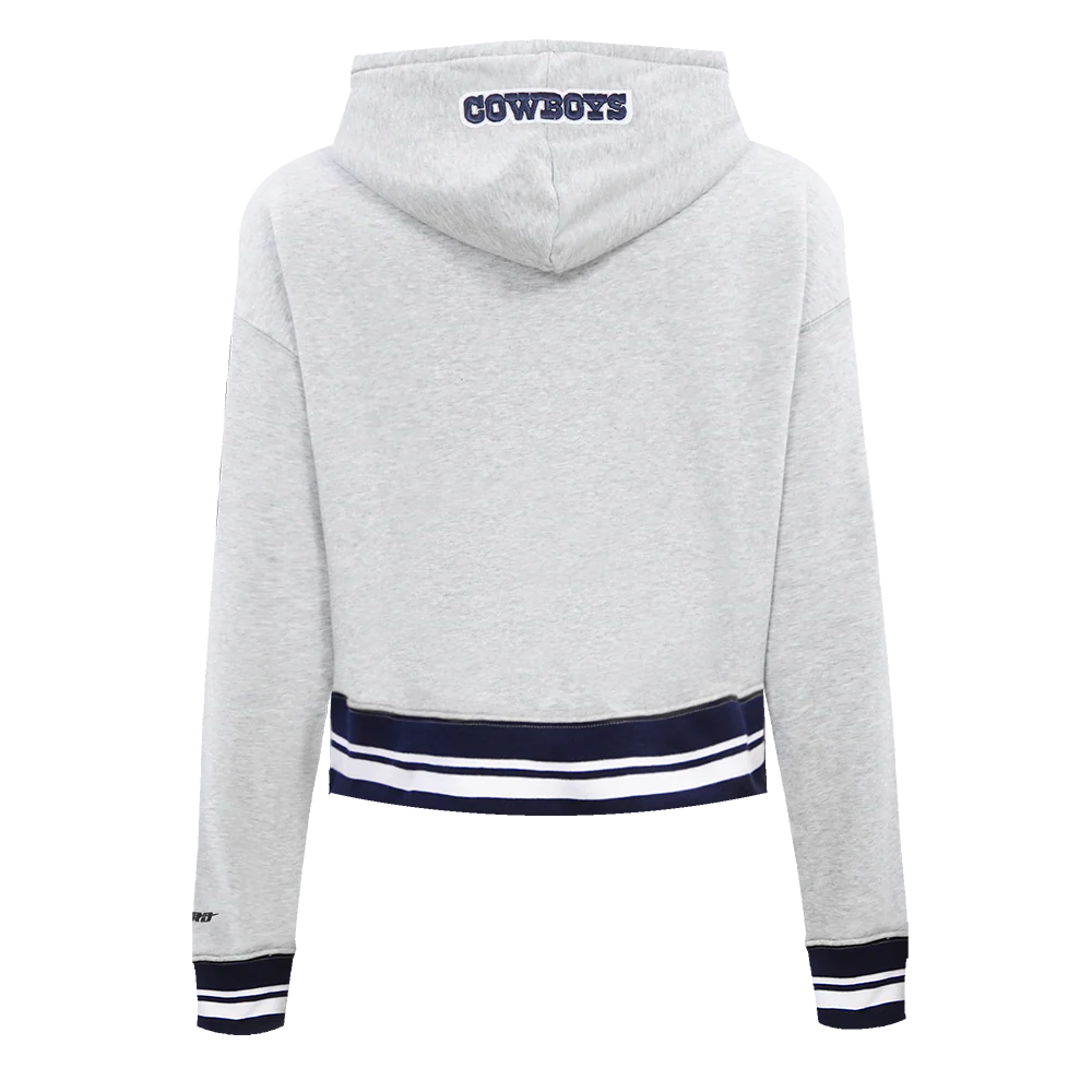 NFL DALLAS COWBOYS SCRIPT TAIL WOMEN'S RIB FLEECE CROPPED PULLOVER HOODIE (HEATHER GREY/MIDNIGHT NAVY) - Image 3