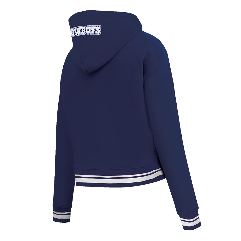 NFL DALLAS COWBOYS SCRIPT TAIL WOMEN'S RIB FLEECE CROPPED PULLOVER HOODIE (MIDNIGHT NAVY) - Image 4
