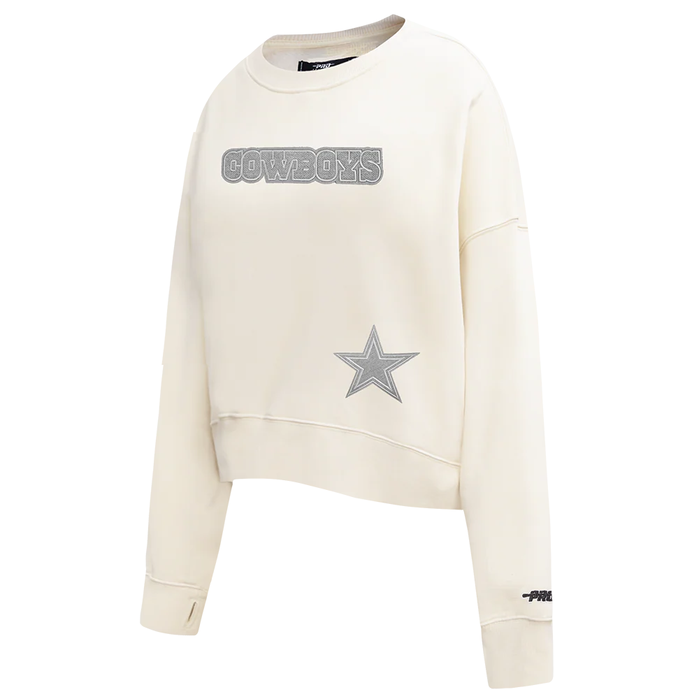 NFL DALLAS COWBOYS REVERSE FRENCH TERRY WOMEN'S FLEECE CREWNECK (EGGSHELL) - Image 2