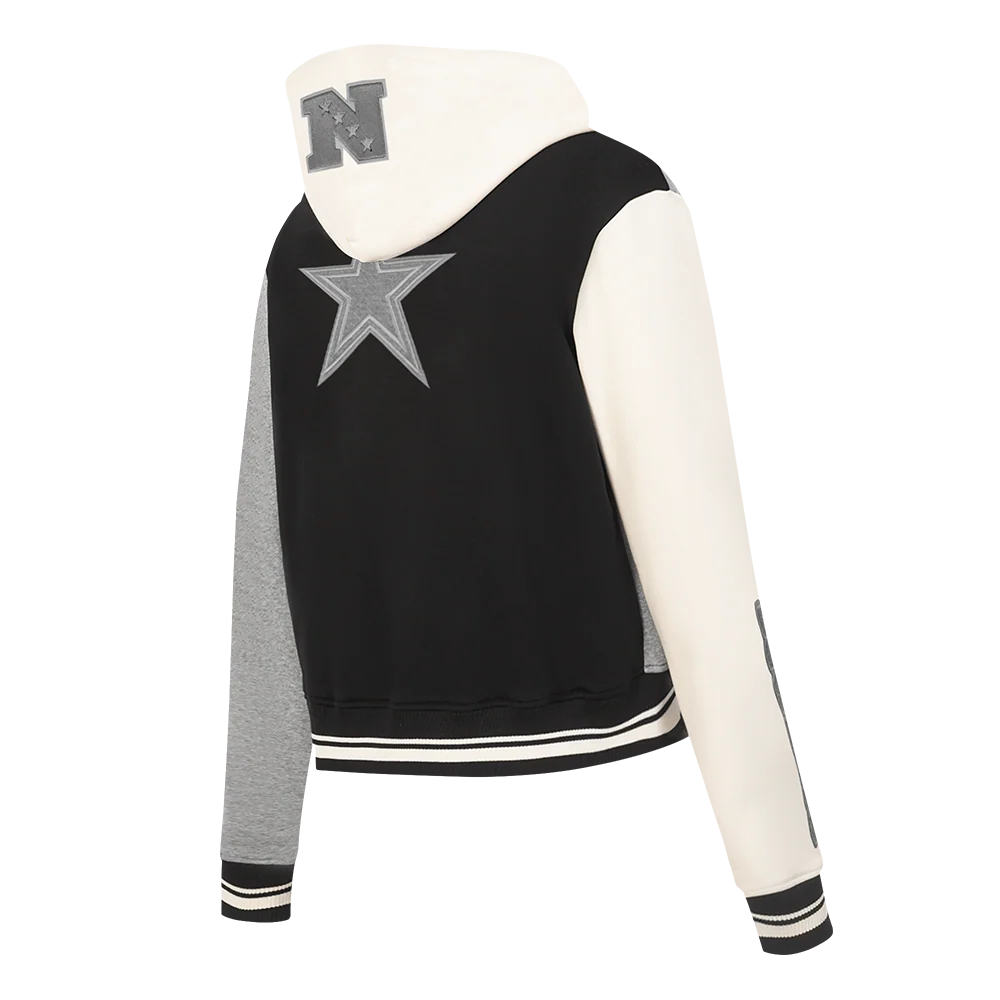 NFL DALLAS COWBOYS REVERSE FRENCH TERRY WOMEN'S COLOR BLOCK FLEECE FULL ZIP HOODIE (BLACK/GRAY/EGGSHELL) - Image 4