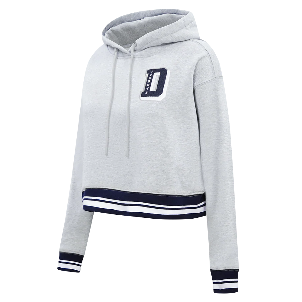 NFL DALLAS COWBOYS MASHUP WOMEN'S RIB CROPPED PULLOVER HOODIE (HEATHER GREY/MIDNIGHT NAVY) - Image 2