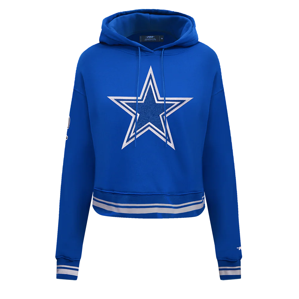 NFL DALLAS COWBOYS RETRO CLASSIC WOMEN'S FLC CROPPED PO HOODIE (DODGER BLUE)