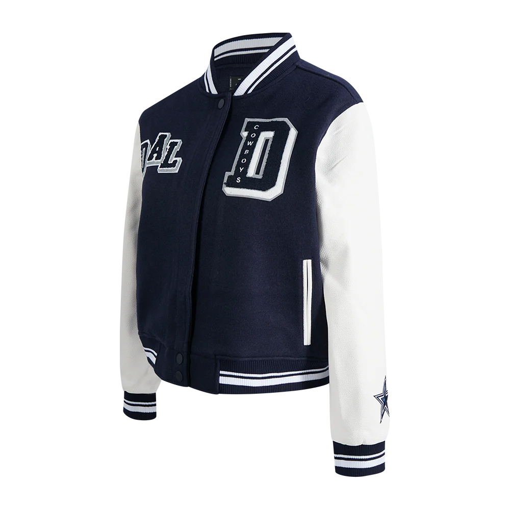 NFL DALLAS COWBOYS MASHUP WOMEN'S RIB WOOL VARSITY JACKET (MIDNIGHT NAVY/WHITE) - Image 5