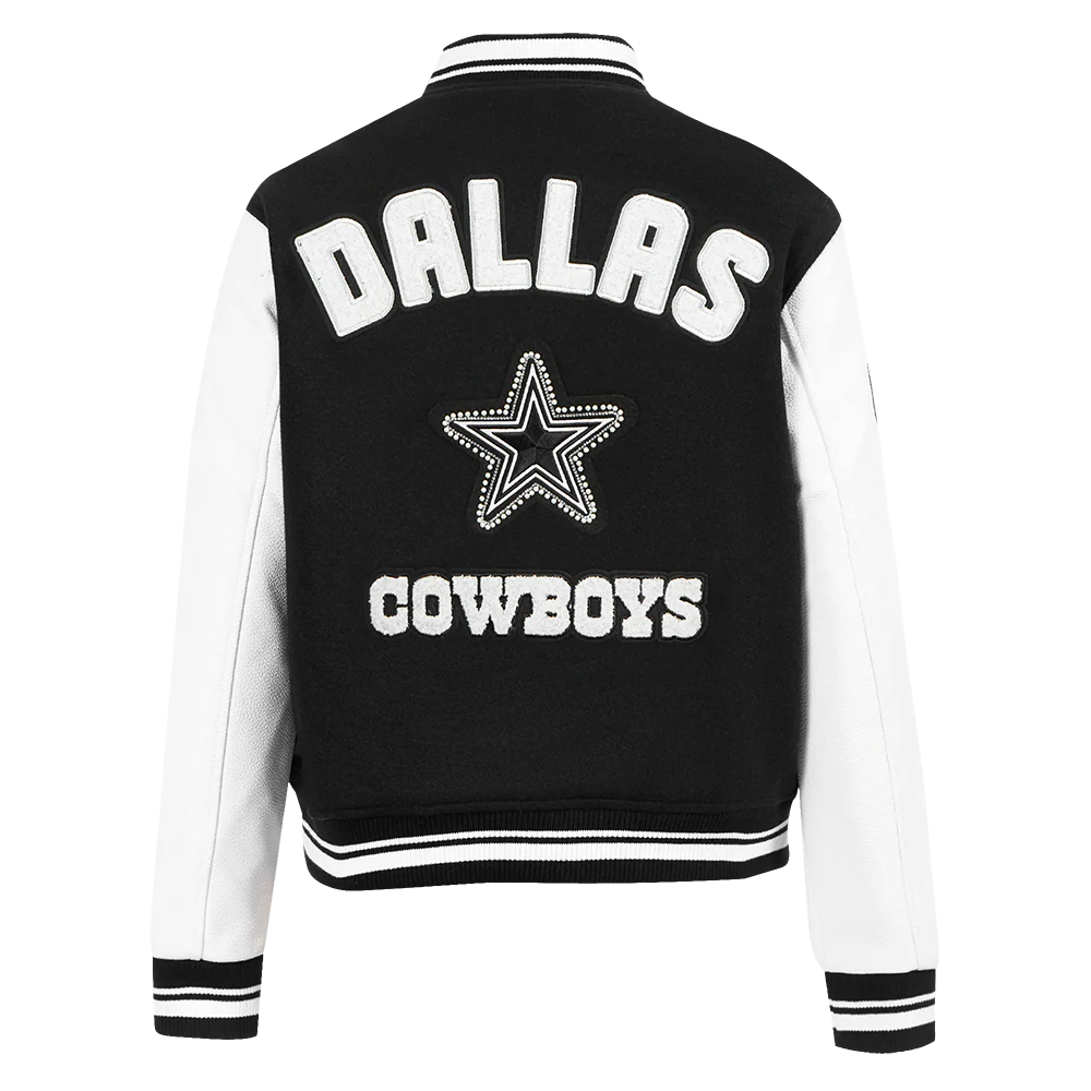 NFL DALLAS COWBOYS PEARLS WOMEN'S RIB WOOL VARSITY JACKET (BLACK/WHITE) - Image 3