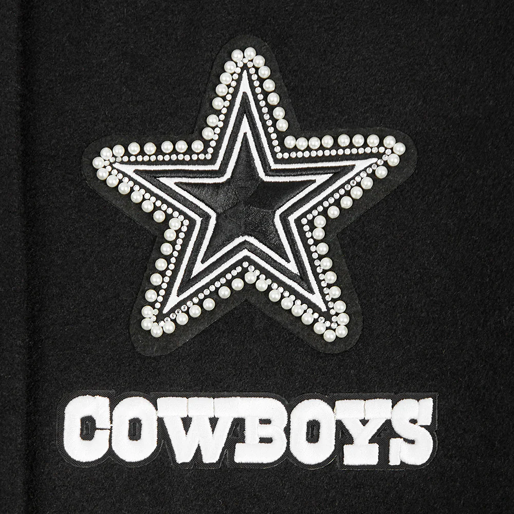 NFL DALLAS COWBOYS PEARLS WOMEN'S RIB WOOL VARSITY JACKET (BLACK/WHITE) - Image 8