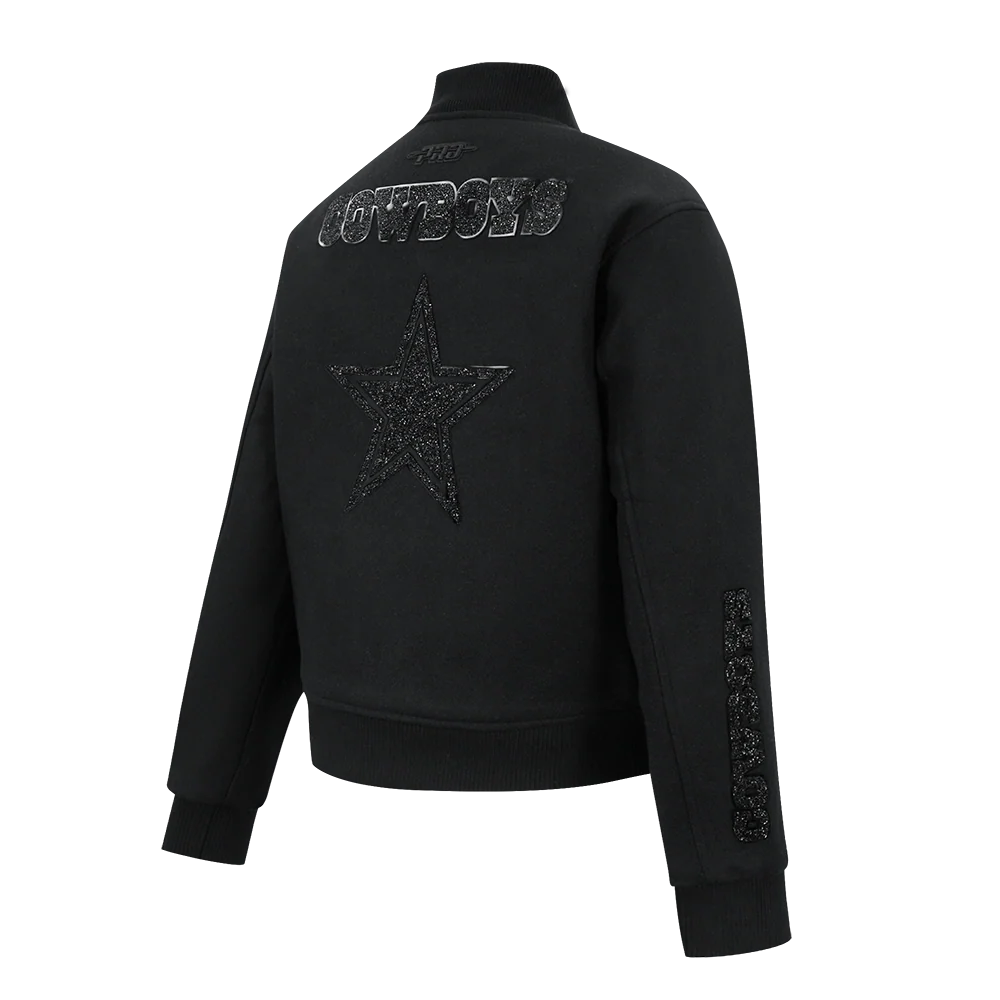 NFL DALLAS COWBOYS WASHED CRYSTALLINE WOMEN'S SOLID WOOL VARSITY JACKE (BLACK) - Image 4