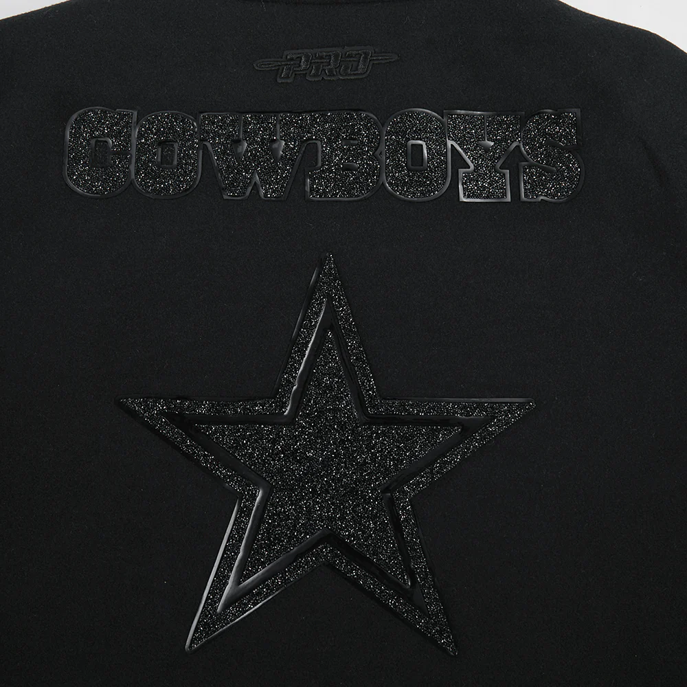 NFL DALLAS COWBOYS WASHED CRYSTALLINE WOMEN'S SOLID WOOL VARSITY JACKE (BLACK) - Image 6