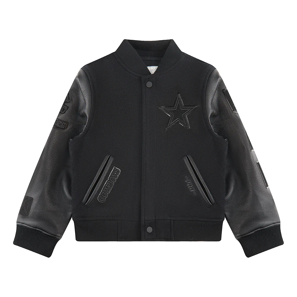NFL DALLAS COWBOYS TRIPLE BLACK LITTLE BOYS WOOL VARSITY JACKET (JET BLACK) - Image 12