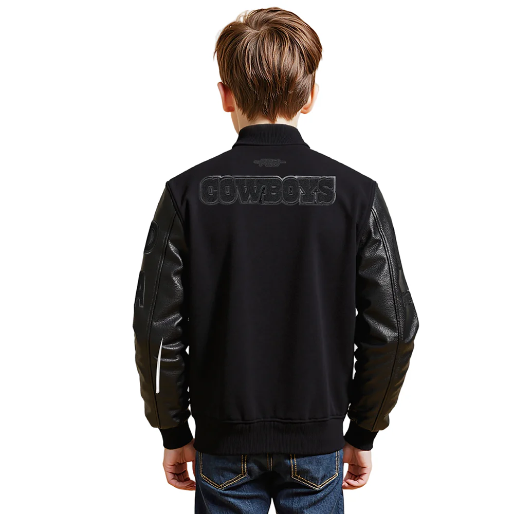 NFL DALLAS COWBOYS TRIPLE BLACK LITTLE BOYS WOOL VARSITY JACKET (JET BLACK) - Image 2