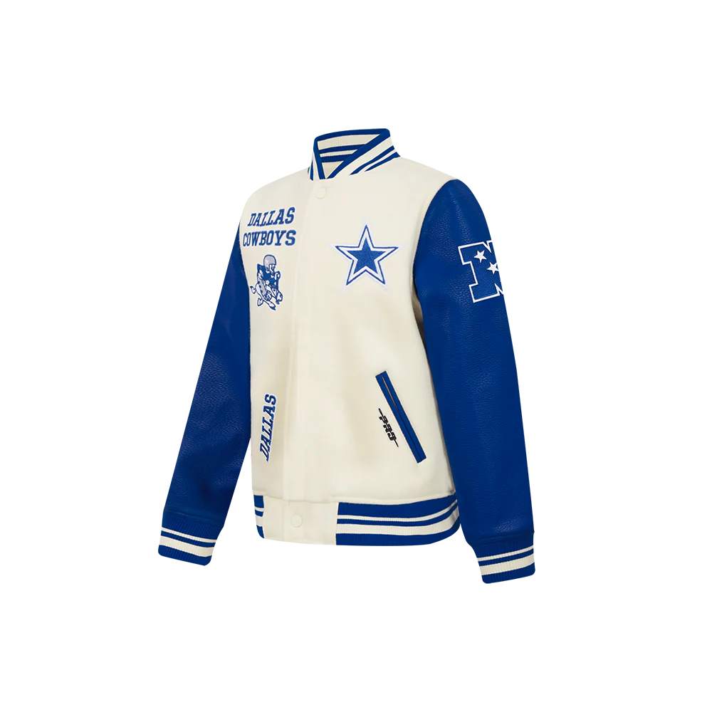NFL DALLAS COWBOYS RETRO CLASSICS LITTLE BOY'S RIB WOOL VARSITY JACKET (EGGSHELL/DODGER BLUE) - Image 3