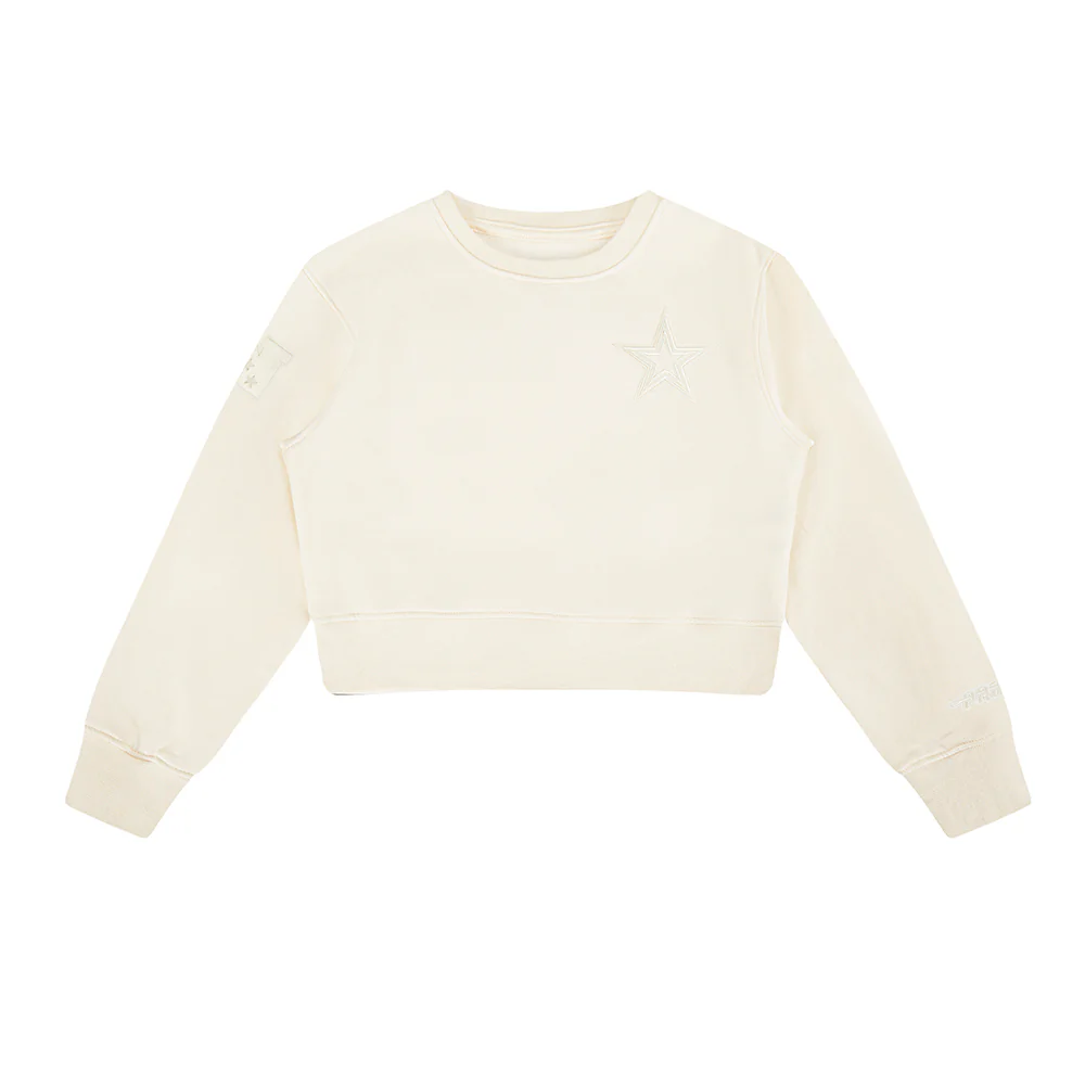 NFL DALLAS COWBOYS NEUTRAL LITTLE GIRLS FLEECE CREWNECK (EGGSHELL) - Image 3
