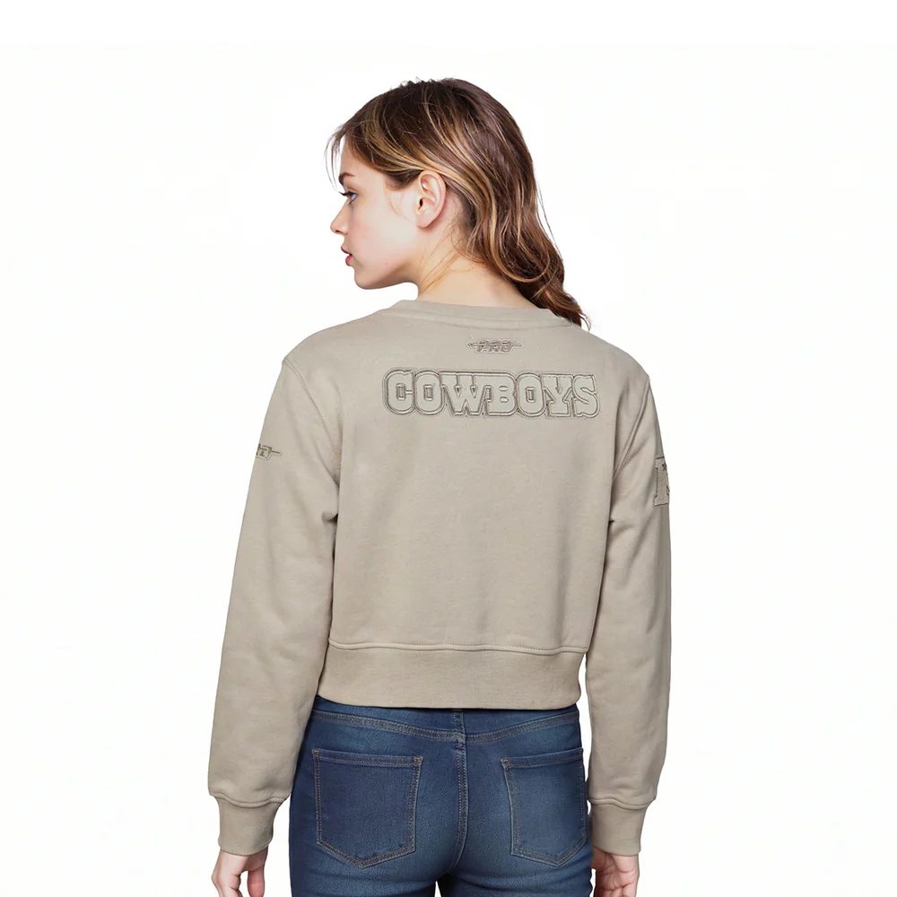 NFL DALLAS COWBOYS NEUTRAL LITTLE GIRLS FLEECE CREWNECK (TAUPE) - Image 2