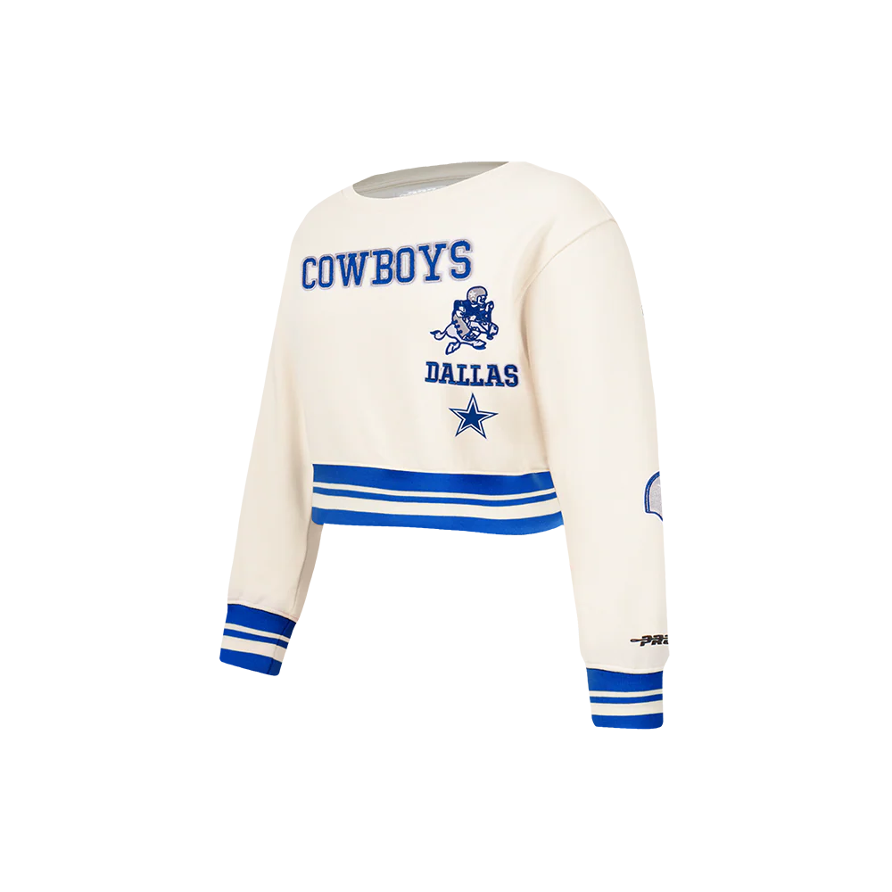 NFL DALLAS COWBOYS RETRO CLASSIC LITTLE GIRLS RIB FLEECE CREWNECK (EGGSHELL/DODGER BLUE) - Image 4