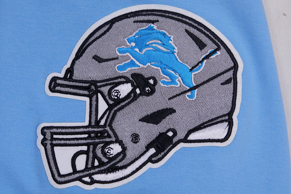 NFL DETROIT LIONS CLASSIC CHENILLE MEN'S DOUBLE KNIT SHORT SLEEVE PULLOVER HOODIE (UNIVERSITY BLUE) - Image 6
