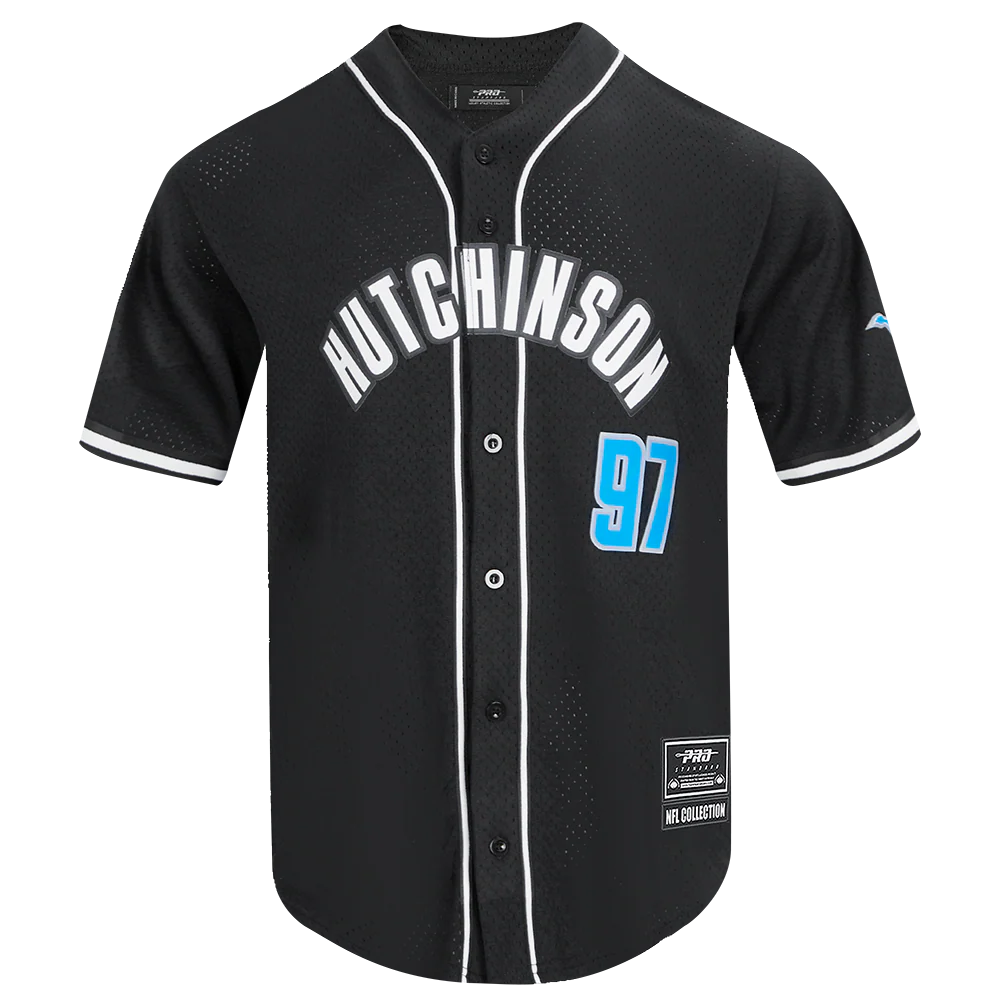 NFL DETROIT LIONS AIDAN HUTCHINSON #97 CLASSIC MEN'S MESH BUTTON DOWN (BLACK) - Image 8