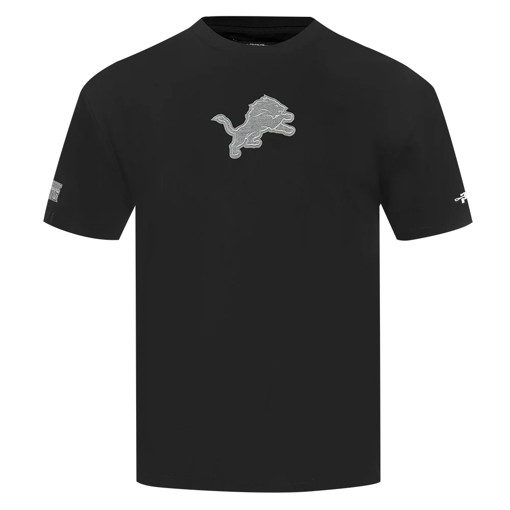 NFL DETROIT LIONS REVERSE FRENCH TERRY MEN'S COTTON JERSEY DROP SHOULDER TEE (BLACK)