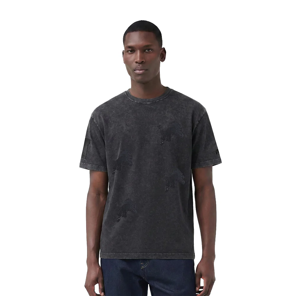 NFL DETROIT LIONS WASHED VANGUARD MEN'S ENZYME WASH CJ DROP SHOULDER (WASHED BLACK)