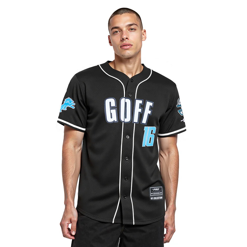 NFL DETROIT LIONS JARED GOFF #16 CLASSIC MESH PNN MEN'S MESH BUTTON DOWN SHIRT (BLACK)