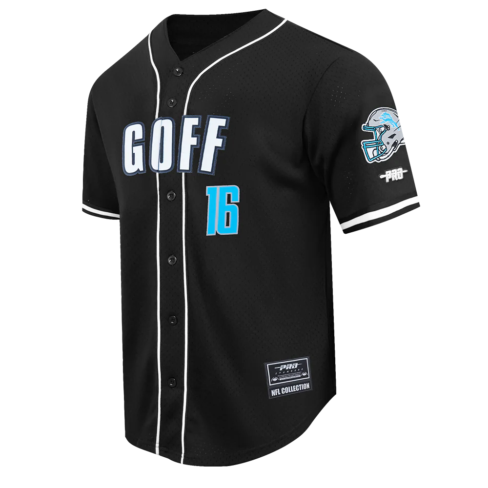 NFL DETROIT LIONS JARED GOFF #16 CLASSIC MESH PNN MEN'S MESH BUTTON DOWN SHIRT (BLACK) - Image 3