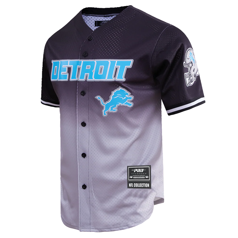 NFL DETROIT LIONS TEAM MEN'S MESH BUTTON DOWN SHIRT (BLACK/GRAY) - Image 2