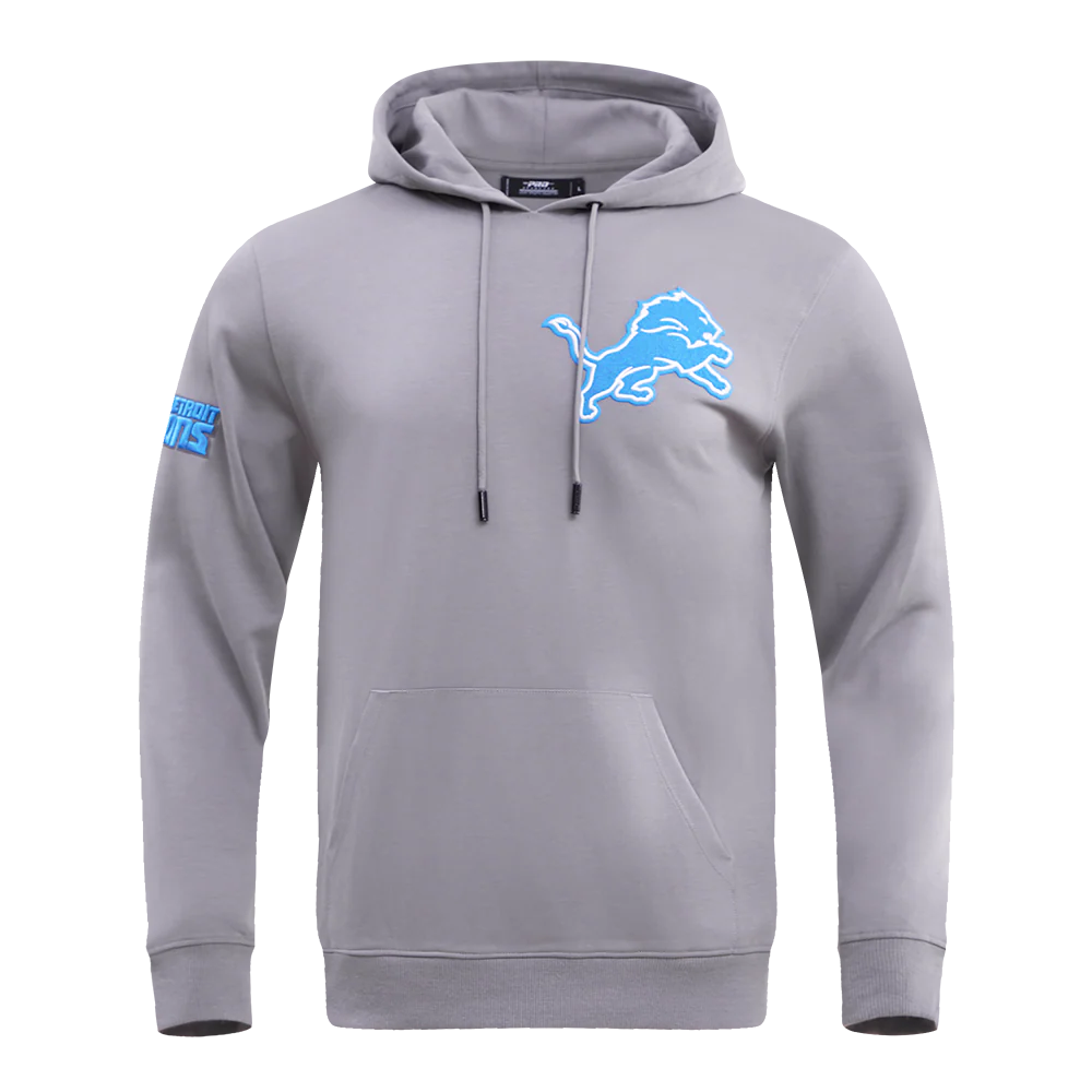 NFL DETROIT LIONS CLASSIC CHENILLE MEN'S DOUBLE KNIT PULLOVER HOODIE (GRAY)