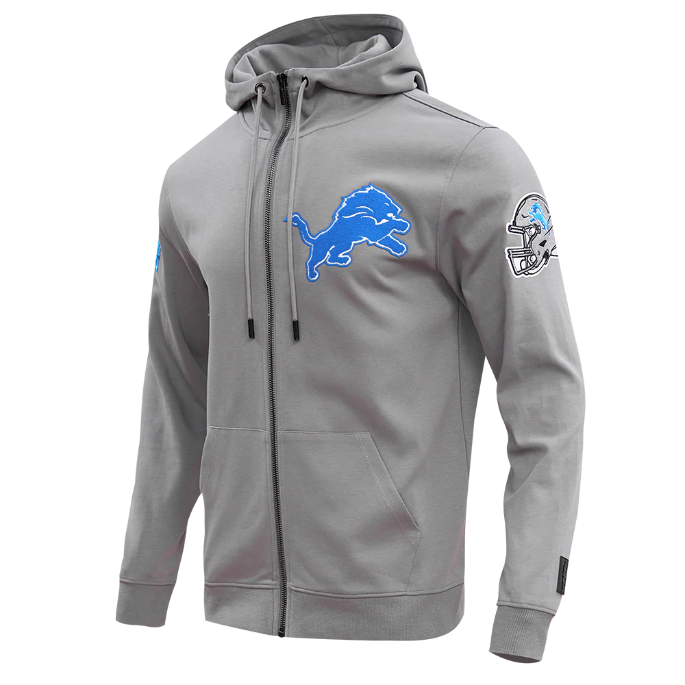 NFL DETROIT LIONS CLASSIC CHENILLE MEN'S DK FULL ZIP PULLOVER HOODIE (GRAY) - Image 2