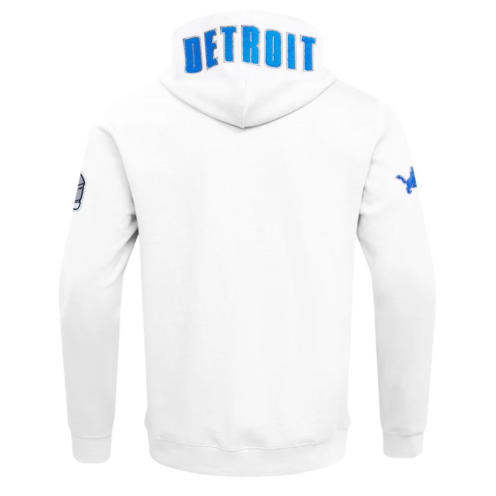 NFL DETROIT LIONS CLASSIC CHENILLE MEN'S DOUBLE KNIT FULL ZIP PULLOVER HOODIE (WHITE) - Image 3