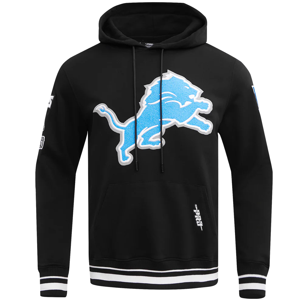 NFL DETROIT LIONS MASHUP MEN'S RIB PULLOVER HOODIE (BLACK)