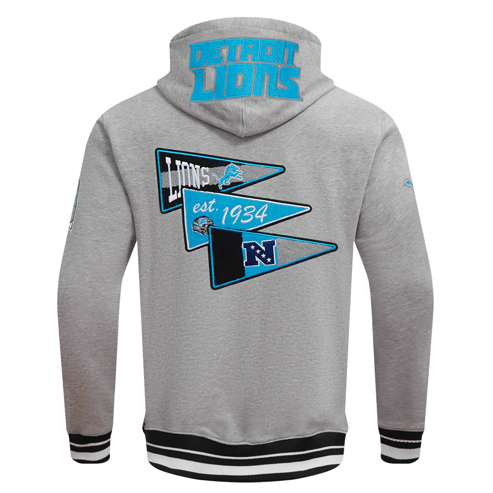 NFL DETROIT LIONS TEAM PENNANTS MEN'S RIB FLEECE PULLOVER HOODIE (HEATHER GRAY/BLACK) - Image 3