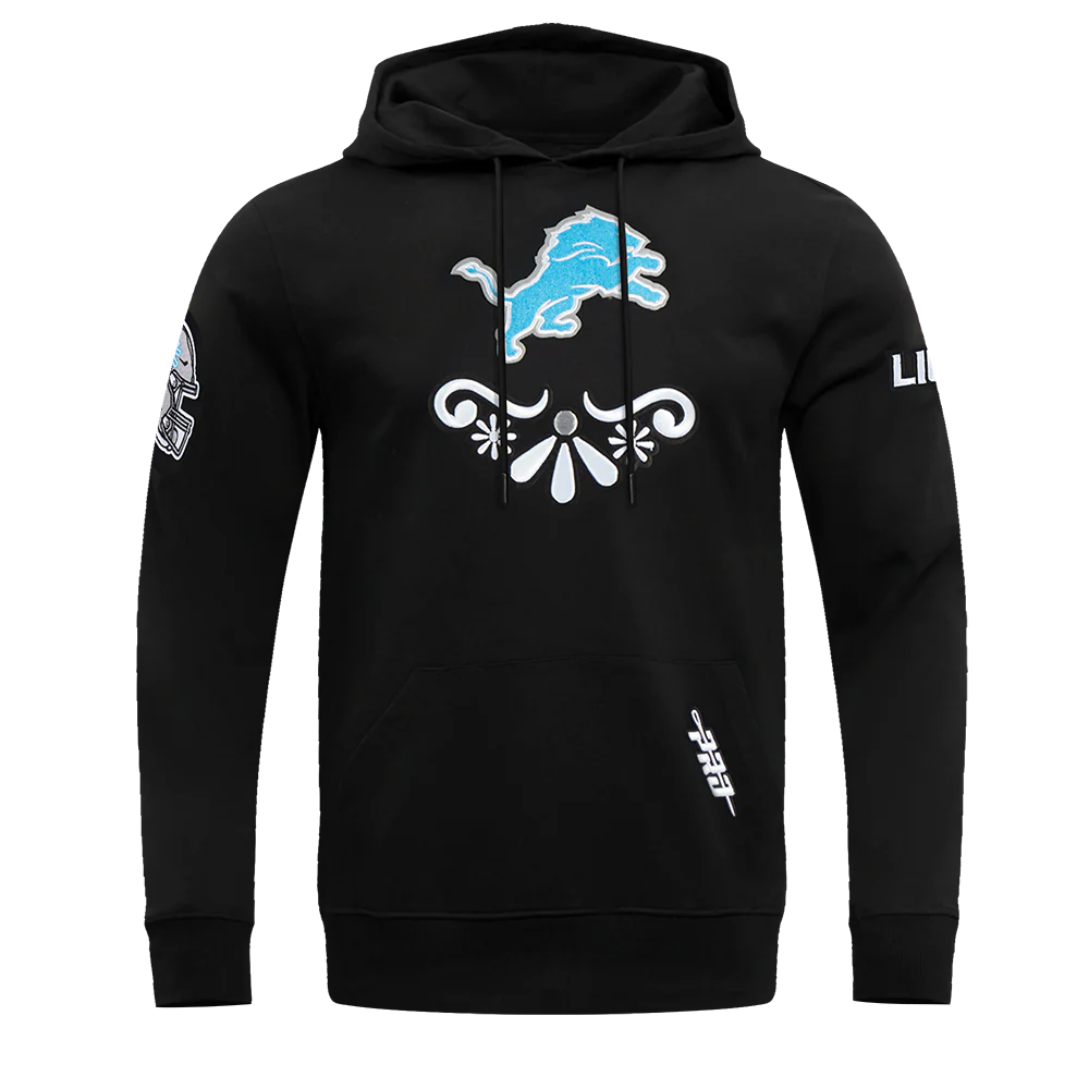 NFL DETROIT LIONS SUGAR SKULL MEN'S FLEECE PULLOVER HOODIE (BLACK)