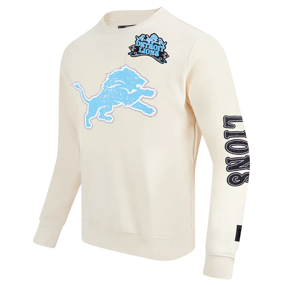 NFL DETROIT LIONS REBEL ATHLETICS MEN'S FLC CREWNECK (EGGSHELL) - Image 3