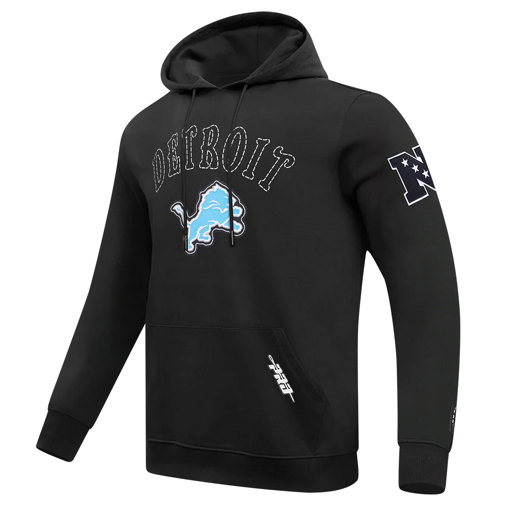 NFL DETROIT LIONS REBEL ATHLETICS MEN'S FLC PO HOODIE (BLACK) - Image 4