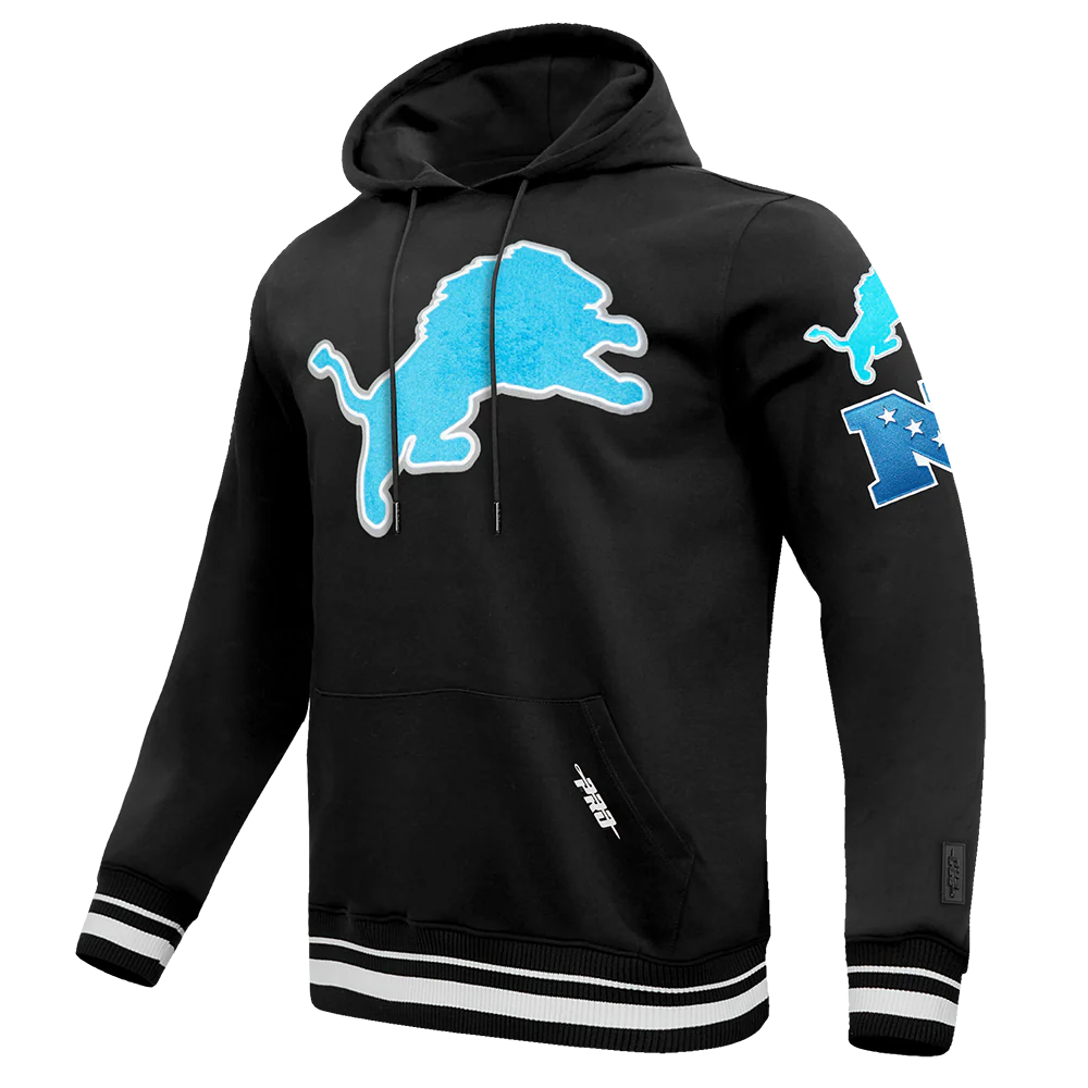 NFL DETROIT LIONS RETRO CLASSIC MEN'S PULLOVER HOODIE (BLACK) - Image 2
