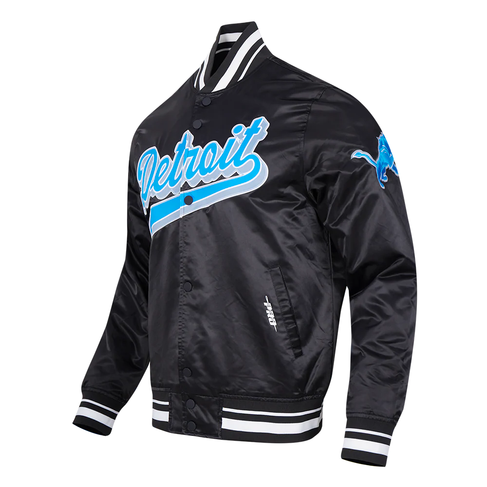 NFL DETROIT LIONS SCRIPT TAIL MEN'S SATIN JACKET (BLACK) - Image 6