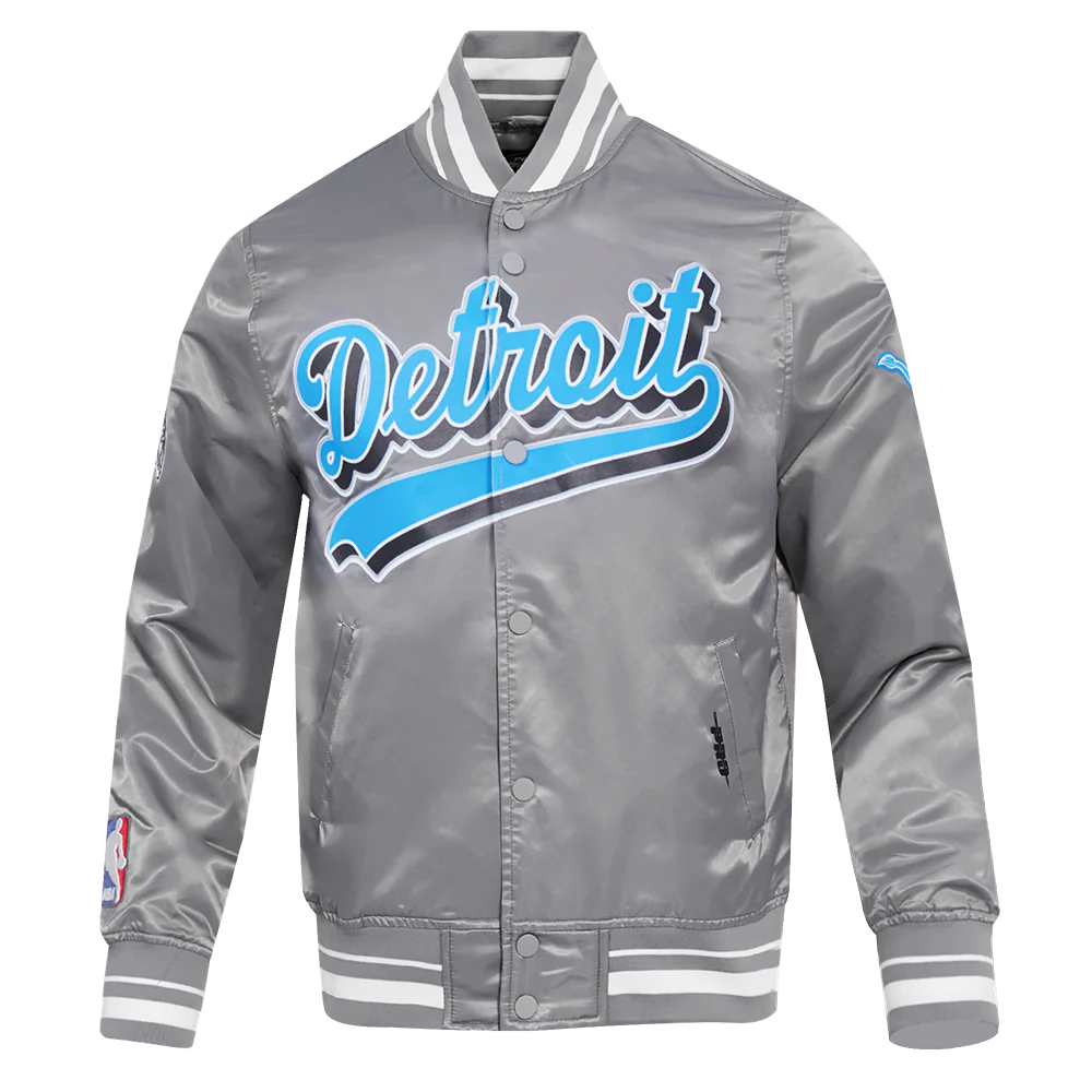 NFL DETROIT LIONS SCRIPT TAIL MEN'S SATIN JACKET (GRAY) - Image 3