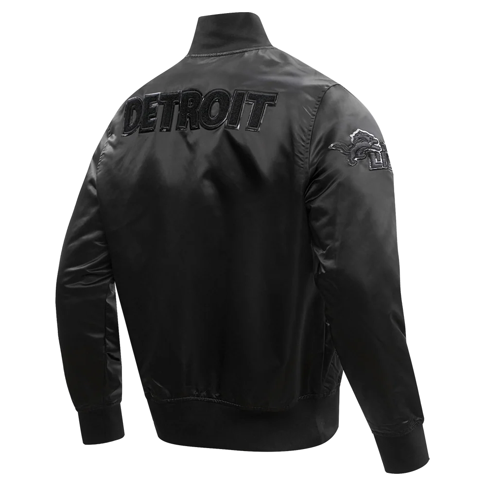 NFL DETROIT LIONS TRIPLE BLACK MEN'S SATIN JACKET (TRIPLE BLACK) - Image 4
