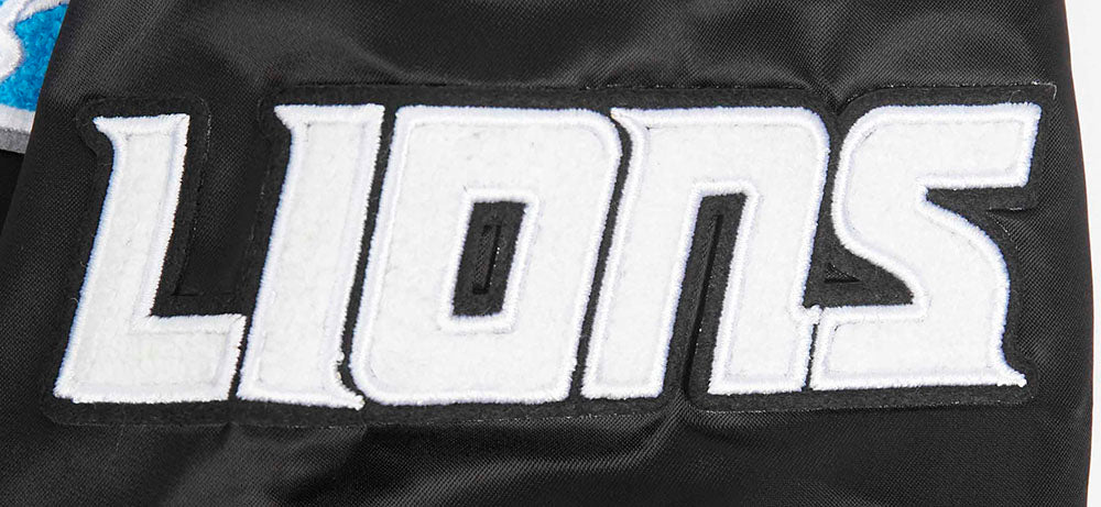 NFL DETROIT LIONS OLD ENGLISH MEN'S RIB SATIN JACKET (BLACK) - Image 8
