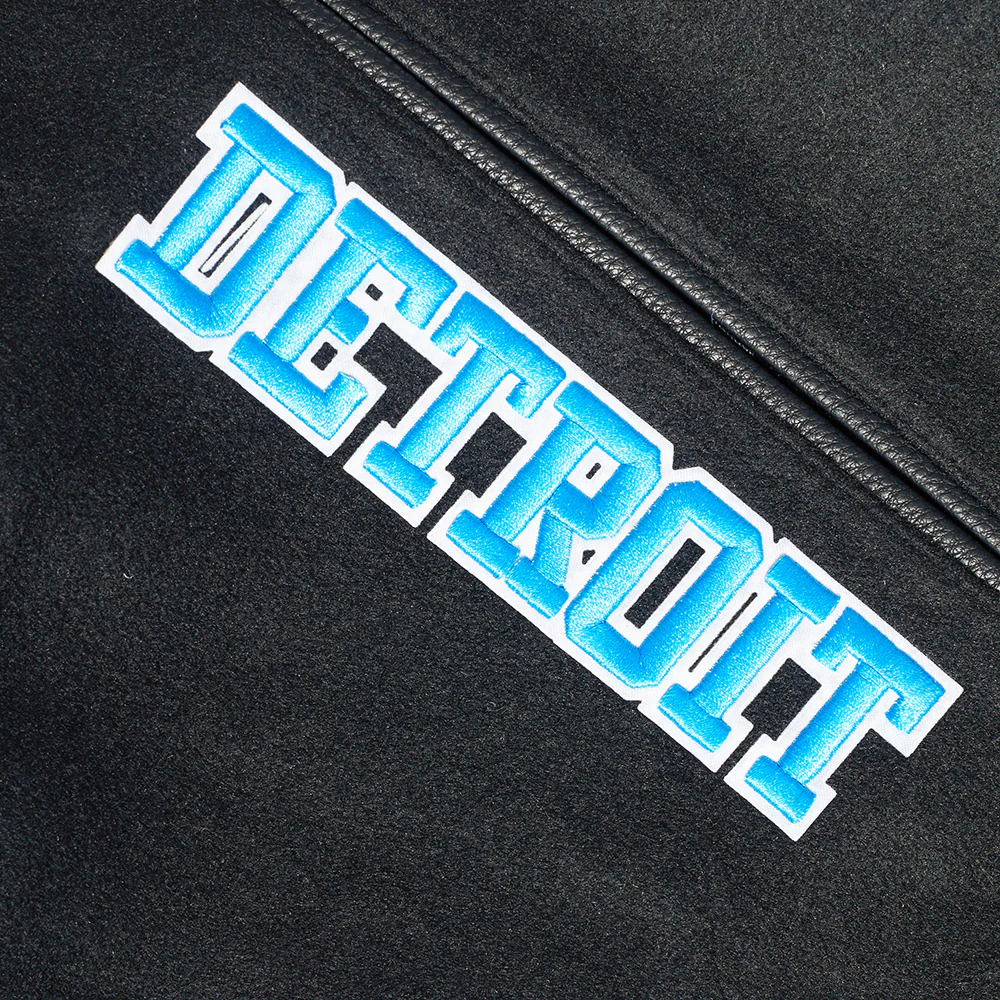 NFL DETROIT LIONS AREA CODE MEN'S RIB WOOL VARSITY JACKET (BLACK) - Image 10