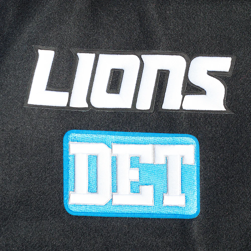 NFL DETROIT LIONS AREA CODE MEN'S RIB WOOL VARSITY JACKET (BLACK) - Image 9