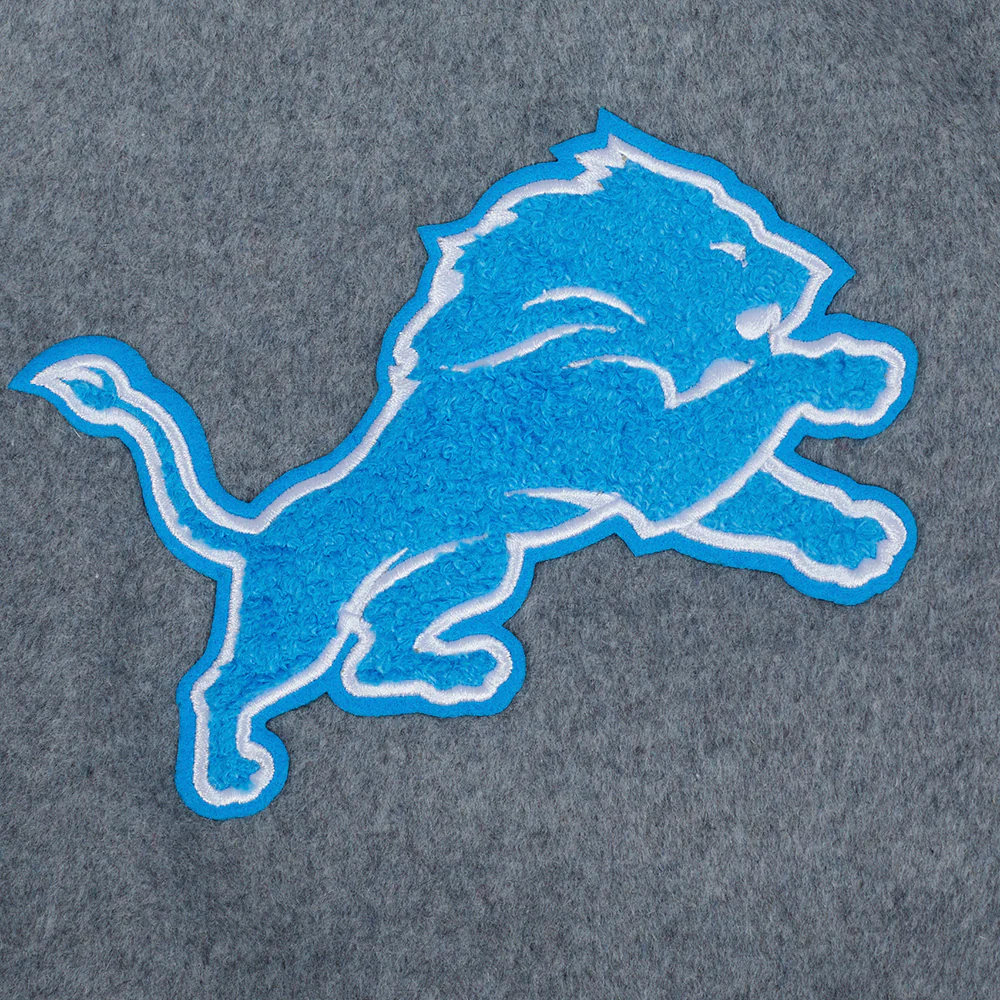 NFL DETROIT LIONS AREA CODE MEN'S RIB WOOL VARSITY JACKET (HEATHER GREY/WHITE/BLACK) - Image 10