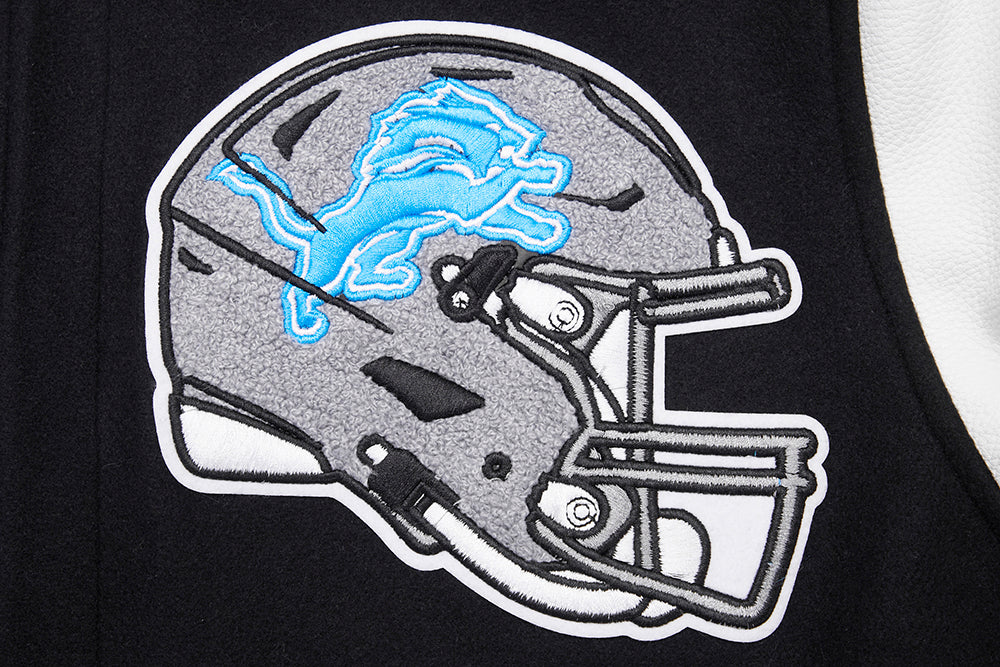 NFL DETROIT LIONS MASHUP MEN'S RIB WOOL VARSITY JACKET (BLACK/WHITE) - Image 16
