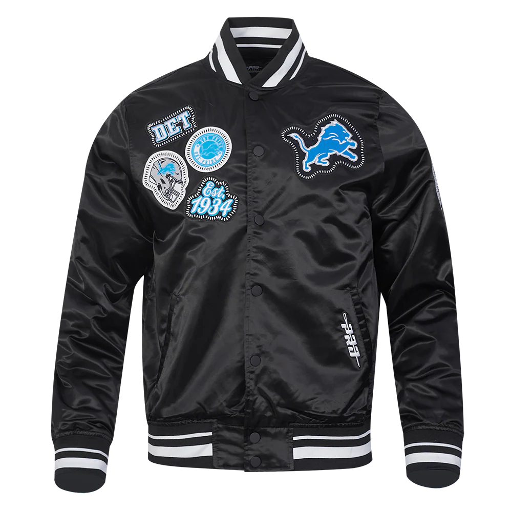 NFL DETROIT LIONS DIY PICK STITCH MEN'S RIB SATIN JACKET (BLACK)