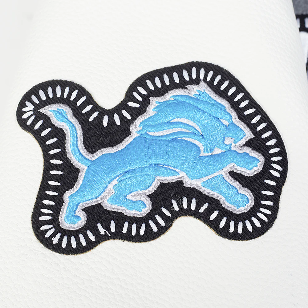 NFL DETROIT LIONS DIY PICK STITCH MEN'S RIB WOOL VARSITY JACKET (HEATHER GREY/WHITE/BLACK) - Image 8