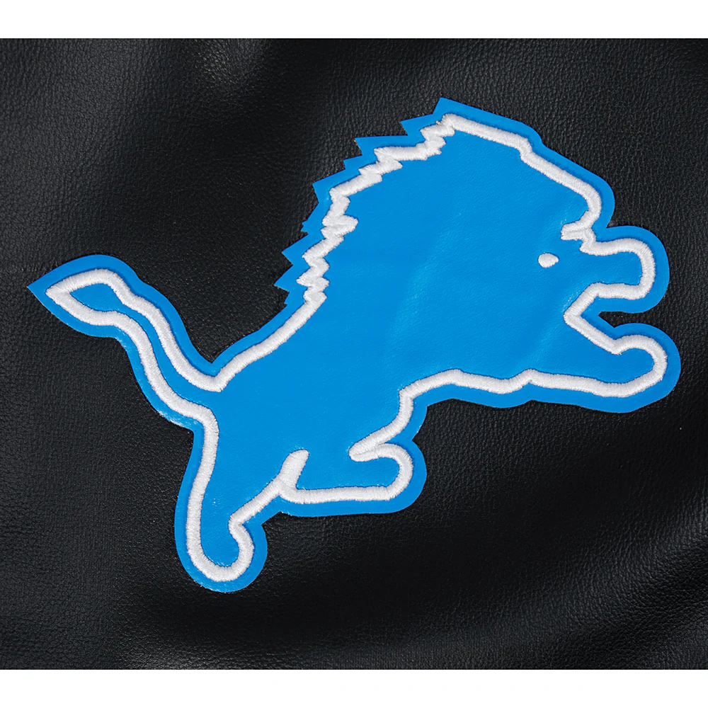 NFL DETROIT LIONS BEST OF MEN'S LEATHER VARSITY JACKET (BLACK/WHITE) - Image 19