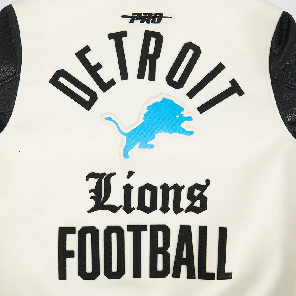 NFL DETROIT LIONS MODERN ORIGINALS MEN'S RIB WOOL VARSITY JACKET (EGGSHELL/ BLACK) - Image 7