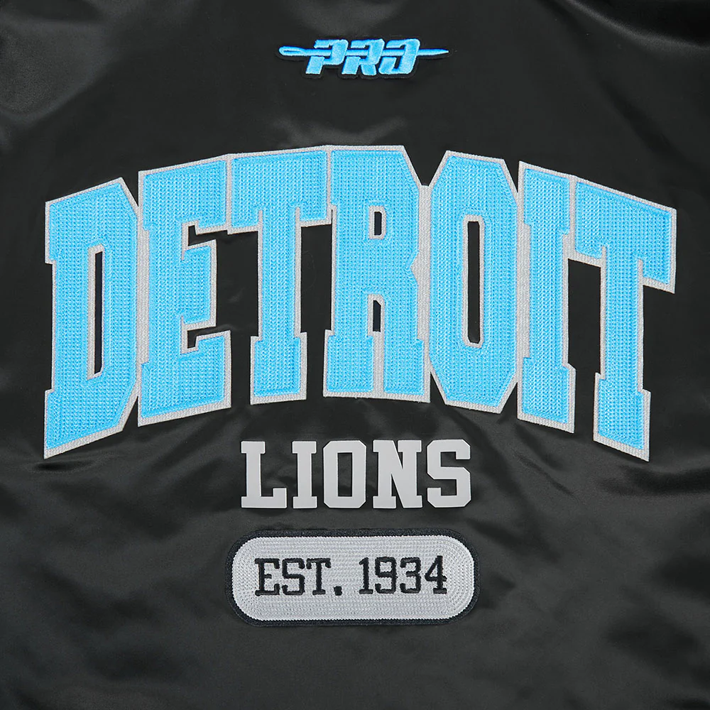 NFL DETROIT LIONS CITY ARCH MEN'S SATIN JACKET (BLACK) - Image 7