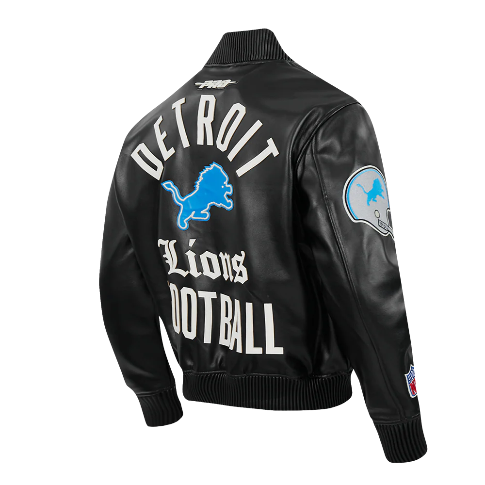 NFL DETROIT LIONS MODERN ORIGINALS MEN'S LEATHER VARSITY JACKET (JET BLACK) - Image 4