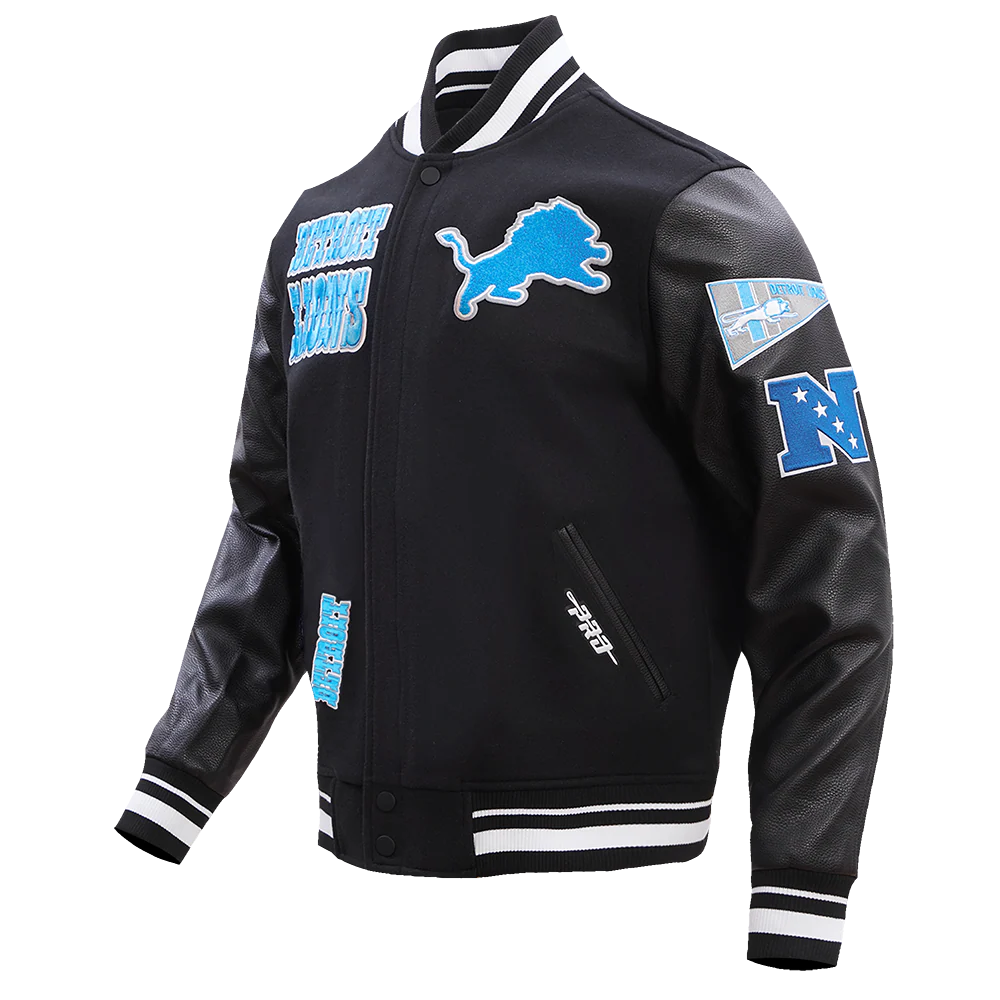NFL DETROIT LIONS RETRO CLASSIC MEN'S RIB WOOL VARSITY JACKET (BLACK) - Image 11