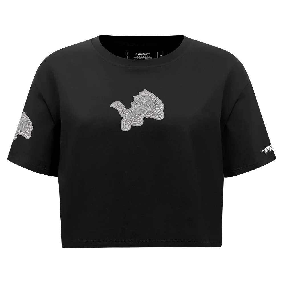 NFL DETROIT LIONS REVERSE FRENCH TERRY WOMEN'S SINGLE JERSEY BOXY TEE (BLACK)
