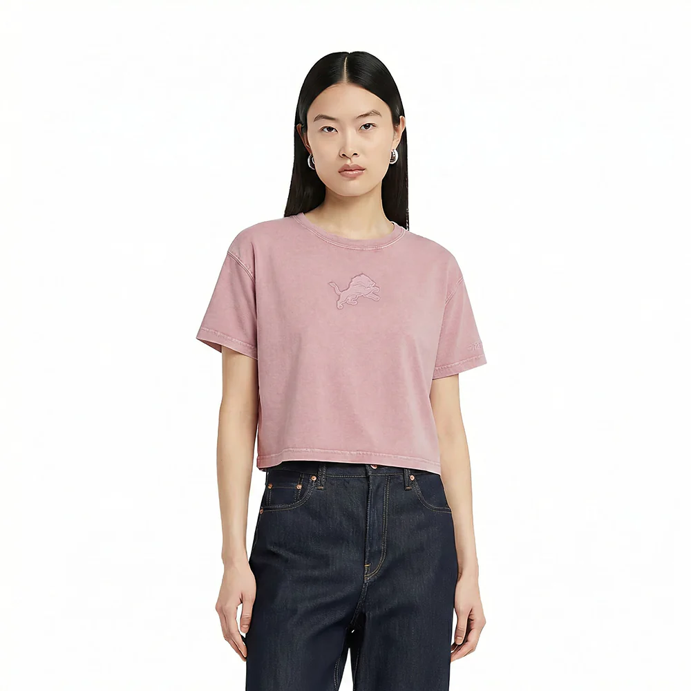 NFL DETROIT LIONS WASHED CLASSIC WOMEN'S ENZYME WASH BOXY TEE (WASHED MAUVE)